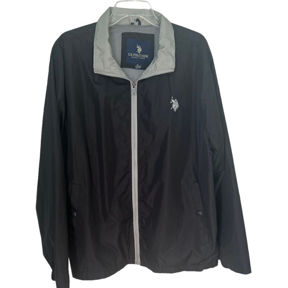 U.S. Polo Assn. Men’s Lightweight Windbreaker Black Tan Jacket sz XL